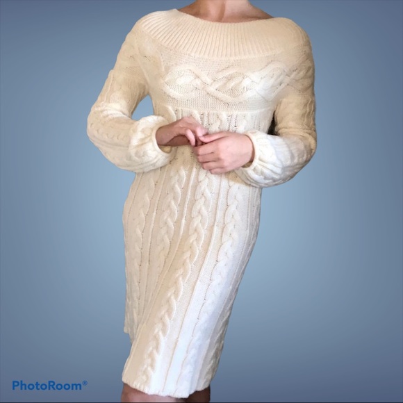Moda International Dresses & Skirts - VS MODA Int’l Ivory Sweater Dress Cable Knit Sz S